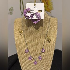 NWT Sunset Marsh Collection Purple Flower Necklace and Earring Set